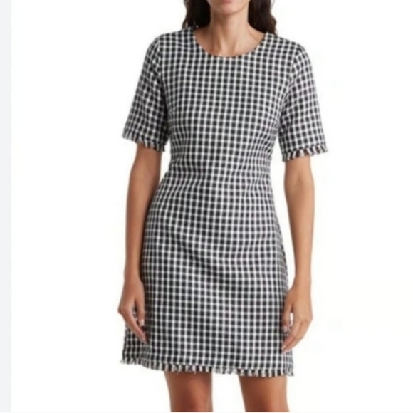Tahari ASL Black and White Houndstooth Short-Sleeve Sheath Dress Classic 12 NWT - Picture 1 of 7